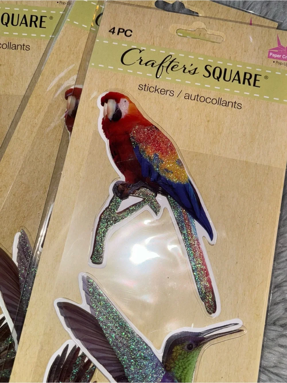 Multicolor Bird Stickers with Glitter – set of 3 Pack of 4